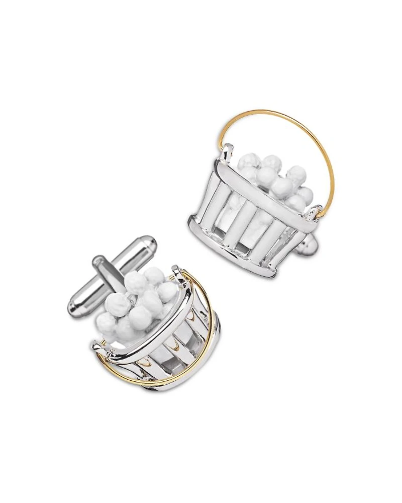 Bucket of Golf Balls Silver & Gold Tone Rhodium Plated Cufflinks