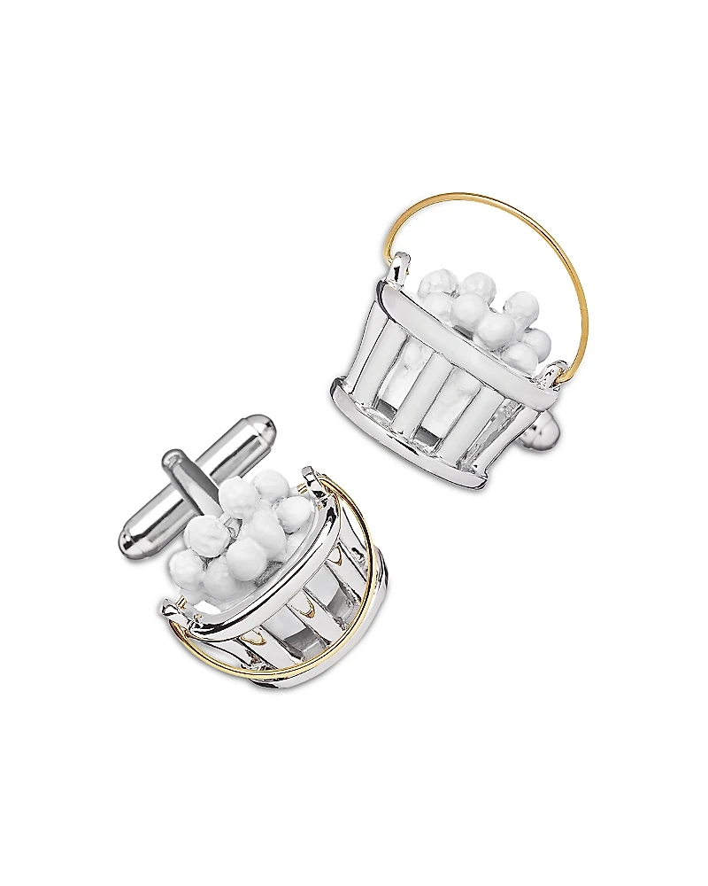 Link Up Bucket of Golf Balls Silver & Gold Tone Rhodium Plated Cufflinks