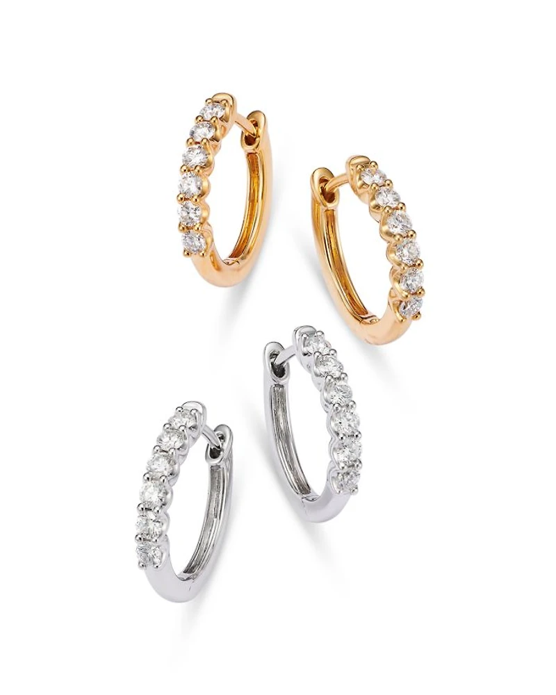 Diamond Small Hoop Earrings 14K Gold, 0.34 tcw