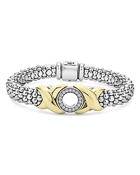 Lagos 18K Yellow Gold & Sterling Silver Embrace Diamond Xo Caviar Bead Link Bracelet