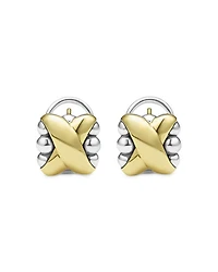 18K Yellow Gold & Sterling Silver Embrace X Dome Caviar Bead Omega Earrings