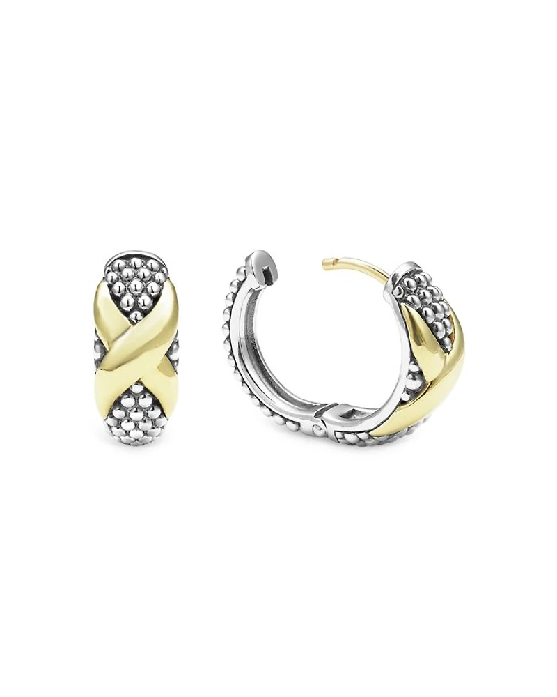 18K Yellow Gold & Sterling Silver Embrace X Caviar Bead Small Hoop Earrings