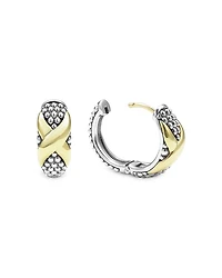 18K Yellow Gold & Sterling Silver Embrace X Caviar Bead Small Hoop Earrings