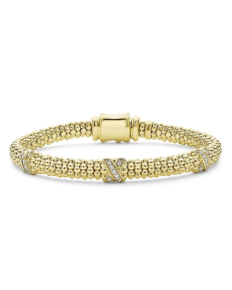 Lagos 18K Yellow Gold Embrace Diamond Triple X Caviar Bead Bracelet