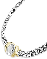 18K Yellow Gold & Sterling Silver Embrace Diamond XO Beaded Collar Necklace, 15"