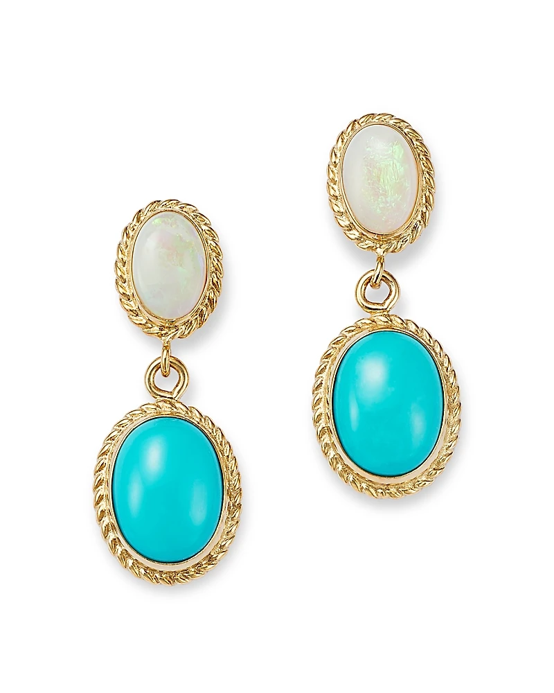 Bloomingdale's Fine Collection Opal & Turquoise Double Drop Earrings