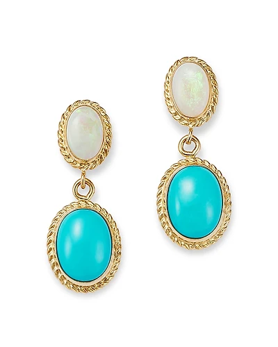 Bloomingdale's Fine Collection Opal & Turquoise Double Drop Earrings