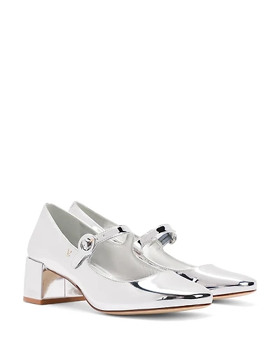 Larroude Women's Blair Buckled Ankle Strap Block Heel Pumps