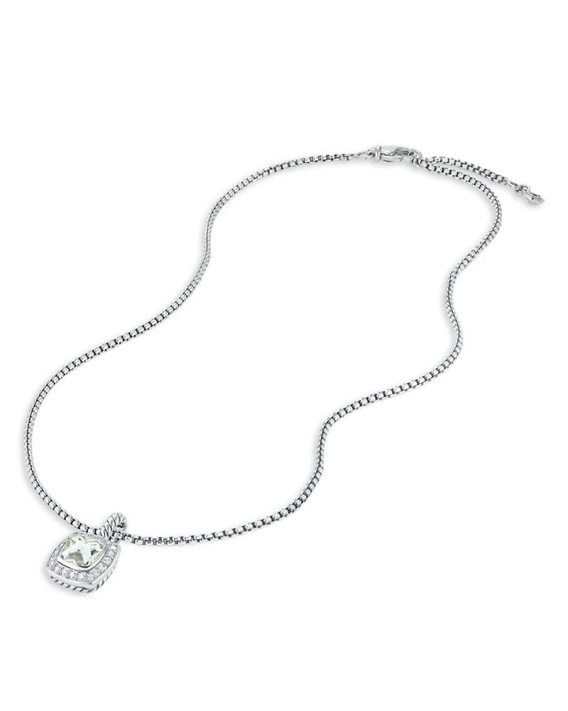 Petite Albion® Pendant Necklace in Sterling Silver with Prasiolite and Diamonds, 7mm