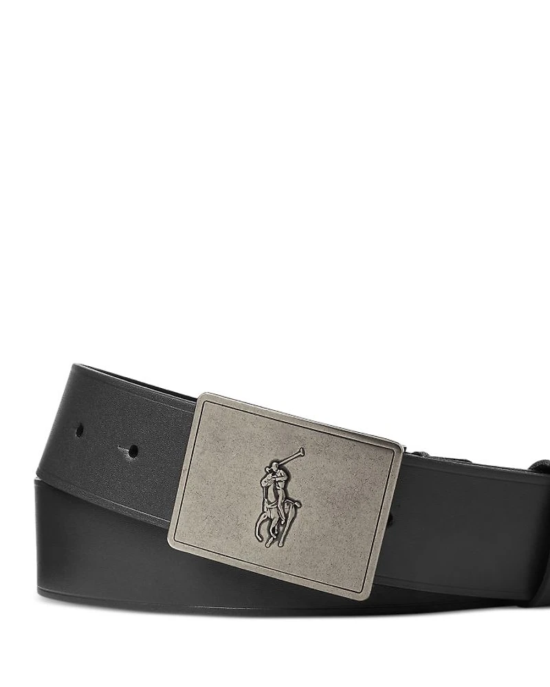Men's Pony Plaque Buckle Leather Belt
