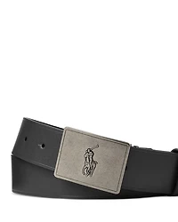 Men's Pony Plaque Buckle Leather Belt
