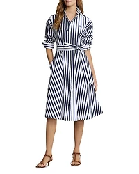 Belted Striped Cotton Shirt Dress