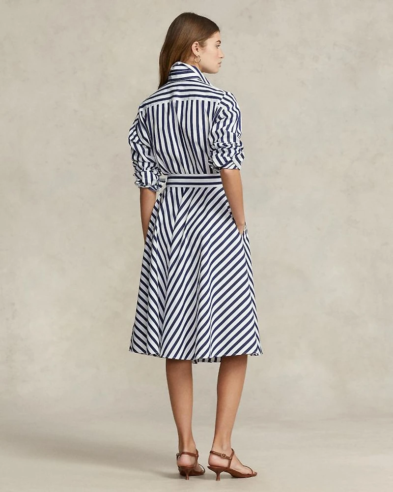 Belted Striped Cotton Shirt Dress