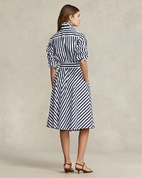 Belted Striped Cotton Shirt Dress