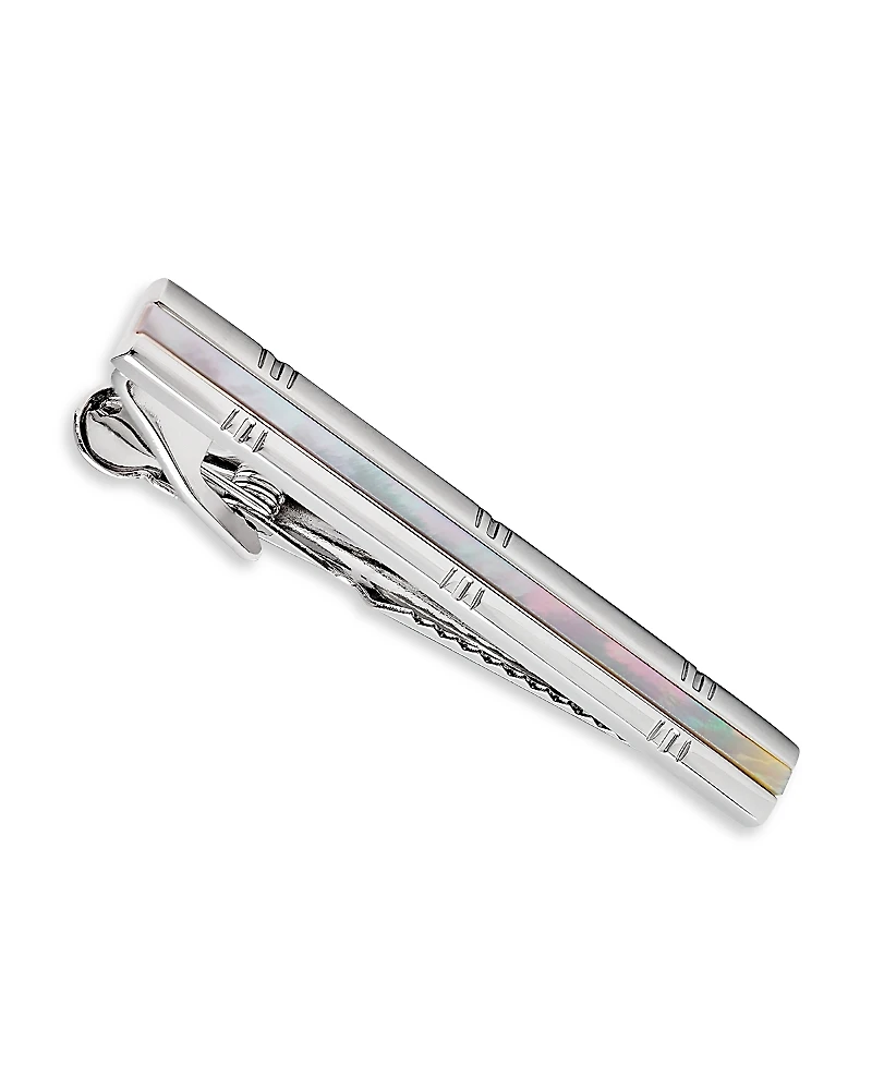 Link Up Rhodium Plated Mother Of Pearl Short Tie Clip
