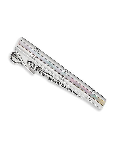 Link Up Rhodium Plated Mother Of Pearl Short Tie Clip