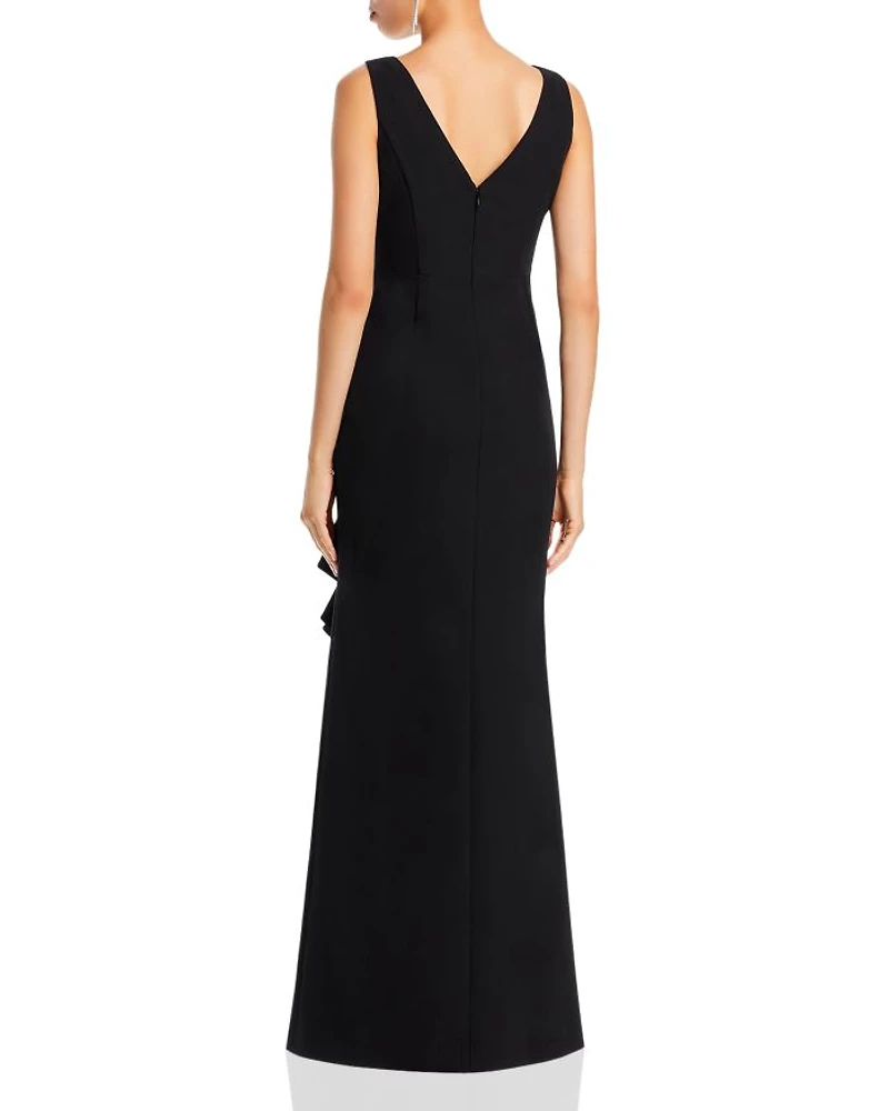 Sleeveless Cascading-Ruffle Gown