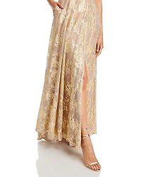 Foil Knit Metallic Halter Gown - Exclusive