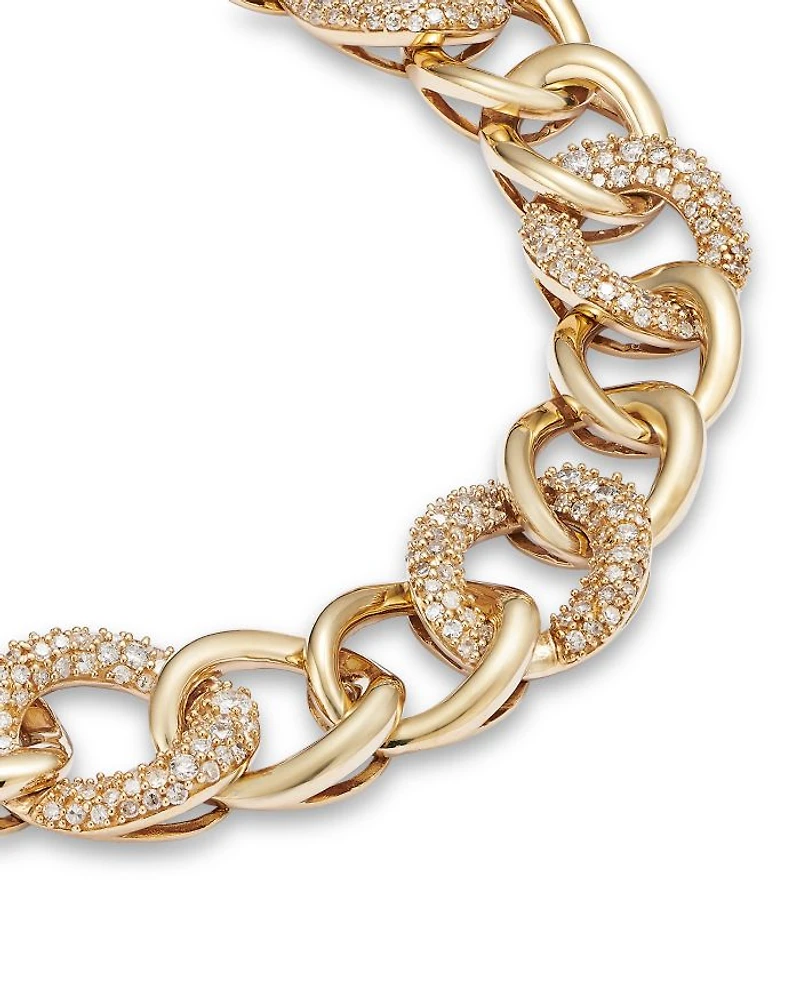 Diamond Pavé Link Chain Bracelet in 14K Yellow Gold, 2.0 tcw