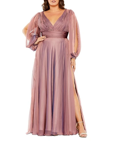 Plus Puff Sleeve Embellished A Line  Gown