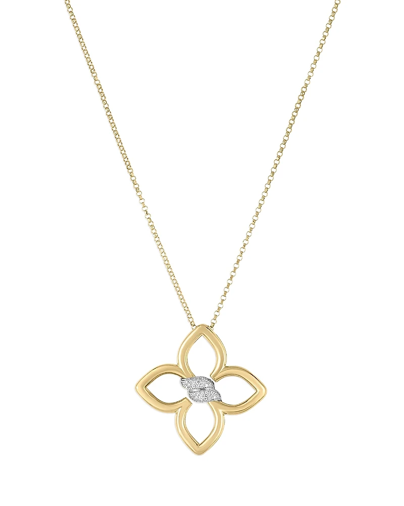 Roberto Coin 18K White & Yellow Gold Cialoma Diamond Flower Pendant Necklace, 17