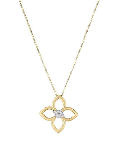 Roberto Coin 18K White & Yellow Gold Cialoma Diamond Flower Pendant Necklace, 17