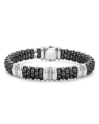 Lagos Sterling Silver Black Caviar Black Ceramic & Diamond Rondelle Beaded Bracelet