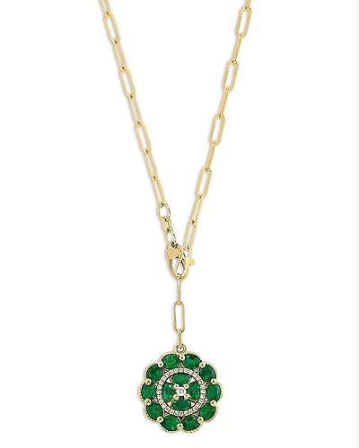 Bloomingdale's Fine Collection Emerald & Diamond Medallion Pendant Necklace