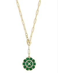 Bloomingdale's Fine Collection Emerald & Diamond Medallion Pendant Necklace