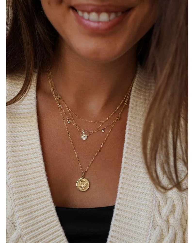 14K Yellow Gold Diamond Queen Bee Medallion Pendant