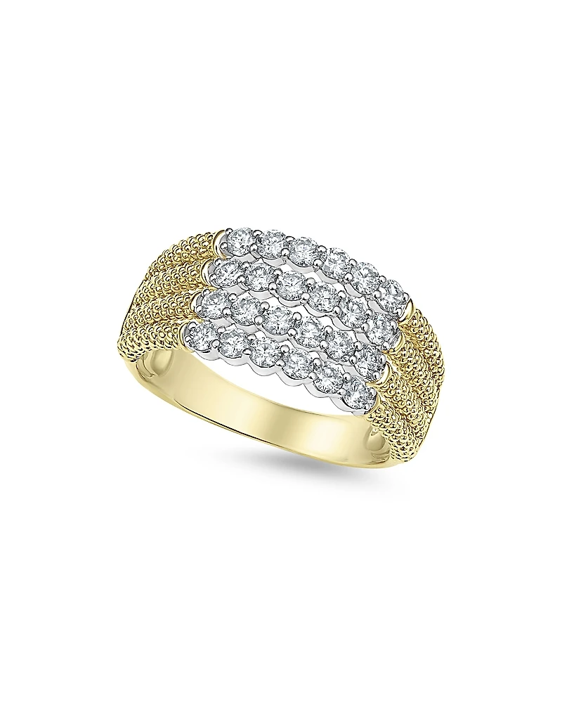 Lagos 18K White & Yellow Gold Signature Caviar Diamond Multirow Statement Ring