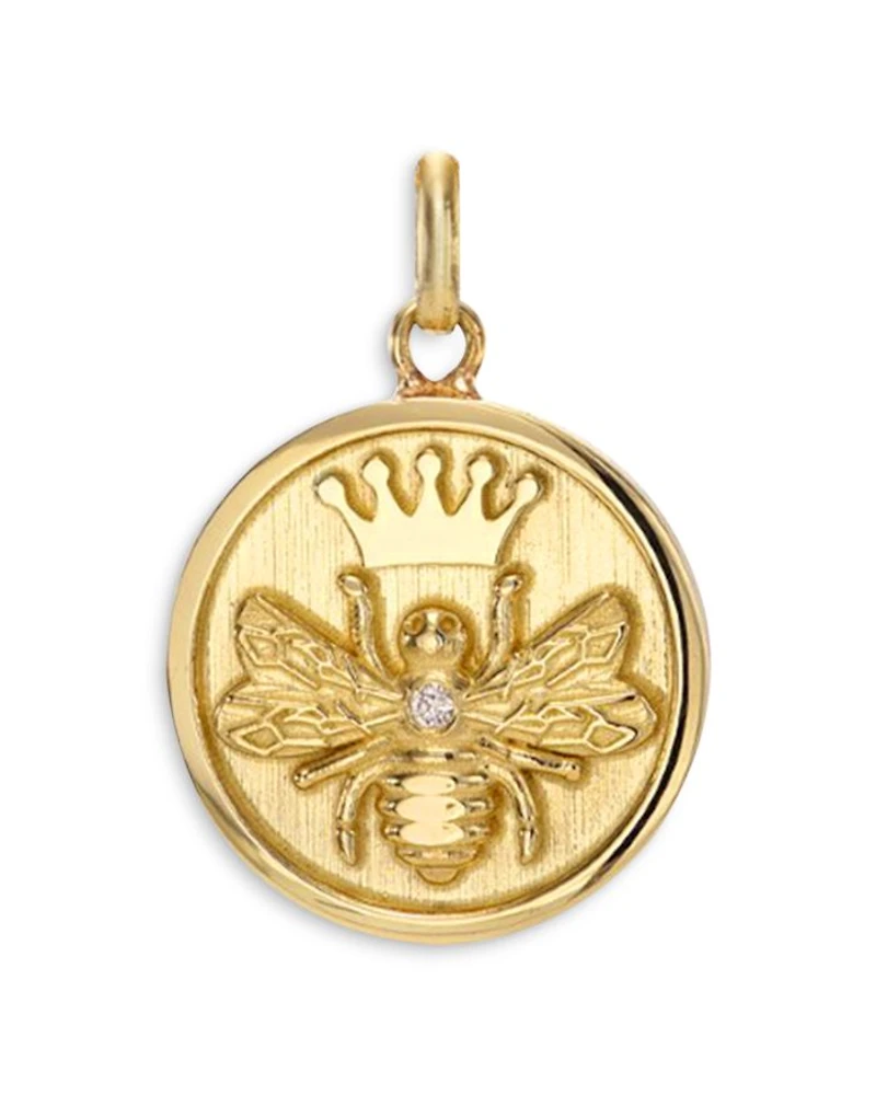 14K Yellow Gold Diamond Queen Bee Medallion Pendant