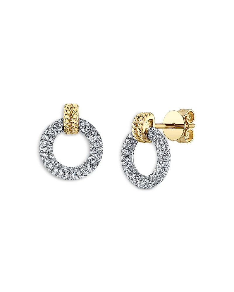Moon & Meadow 14K Two Tone Gold Diamond Circle Stud Earrings