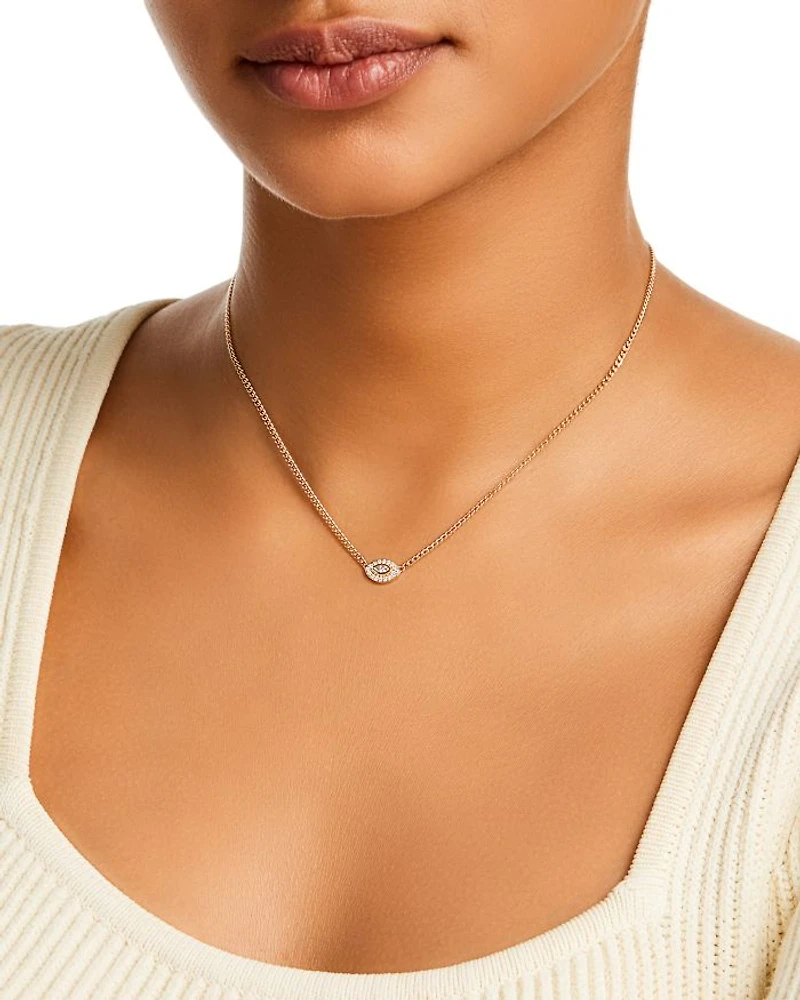 14K Yellow Gold Diamond Eye Pendant Necklace, 14"-16"