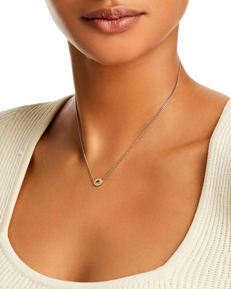 14K Yellow Gold Emerald & Diamond Evil Eye Pendant Necklace, 14-16"