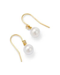 14K Yellow Gold White Pearls Cultured Freshwater Pearl & Diamond Drop Earrings