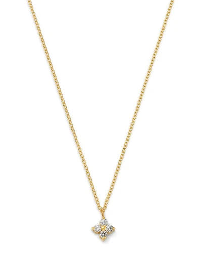 14K Yellow Gold Prong Diamonds Diamond Flower Pendant Necklace, 14-16"