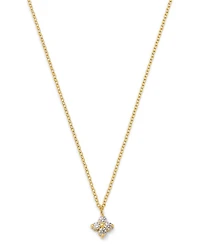 14K Yellow Gold Prong Diamonds Diamond Flower Pendant Necklace, 14-16"