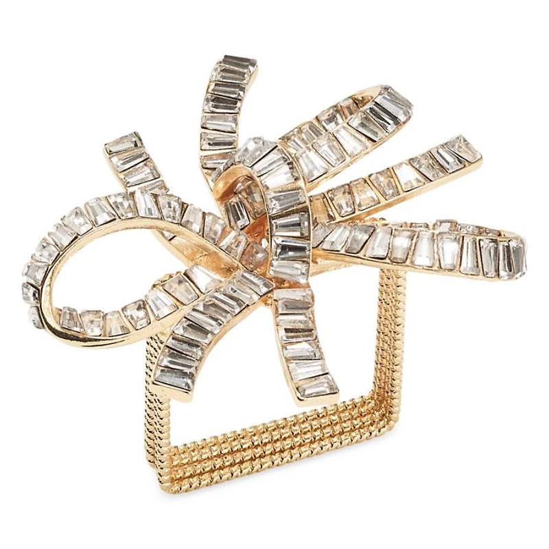 Jeweled Bow Napkin Ring in Gold & Crystal, Set of 4 in a Gift Box