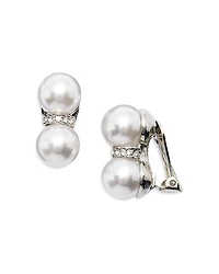 Kenneth Jay Lane Pave Divider Imitation Pearl Clip On Stud Earrings