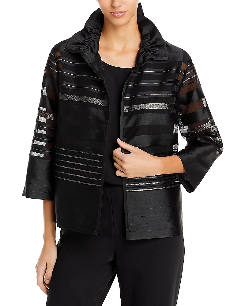 Caroline Rose Sheer Stripe Ruched Collar Jacket