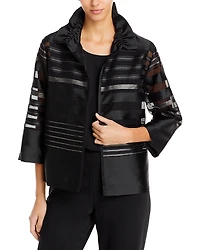 Caroline Rose Sheer Stripe Ruched Collar Jacket