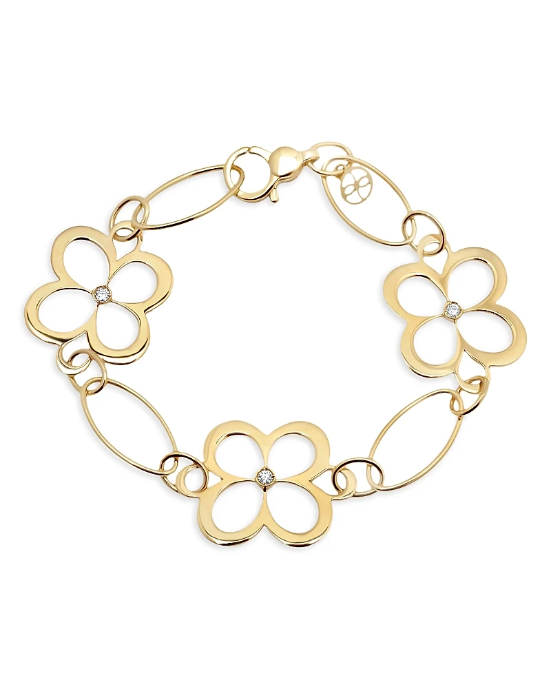 L. Klein 18K Yellow Gold Fiore Diamond Openwork Flower Link Bracelet