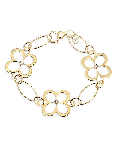 L. Klein 18K Yellow Gold Fiore Diamond Openwork Flower Link Bracelet