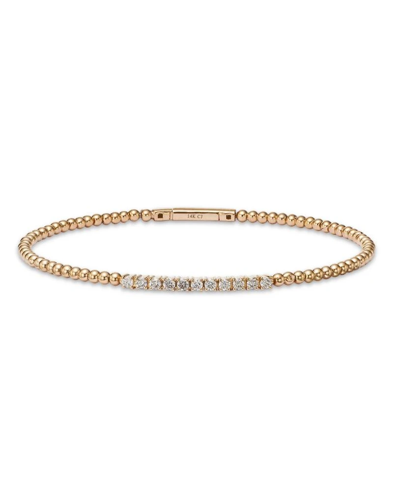 Diamond Station Bangle Bracelet in 14K Yellow Gold, 0.45 tcw