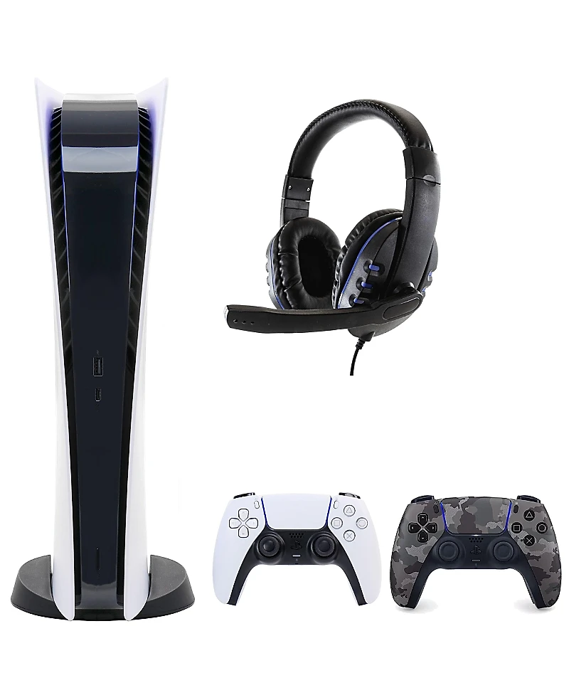 Sony PS5 Digital Console with Extra Gray Camo Dualsense Controller and Universal Headset