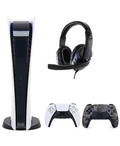 Sony PS5 Digital Console with Extra Gray Camo Dualsense Controller and Universal Headset