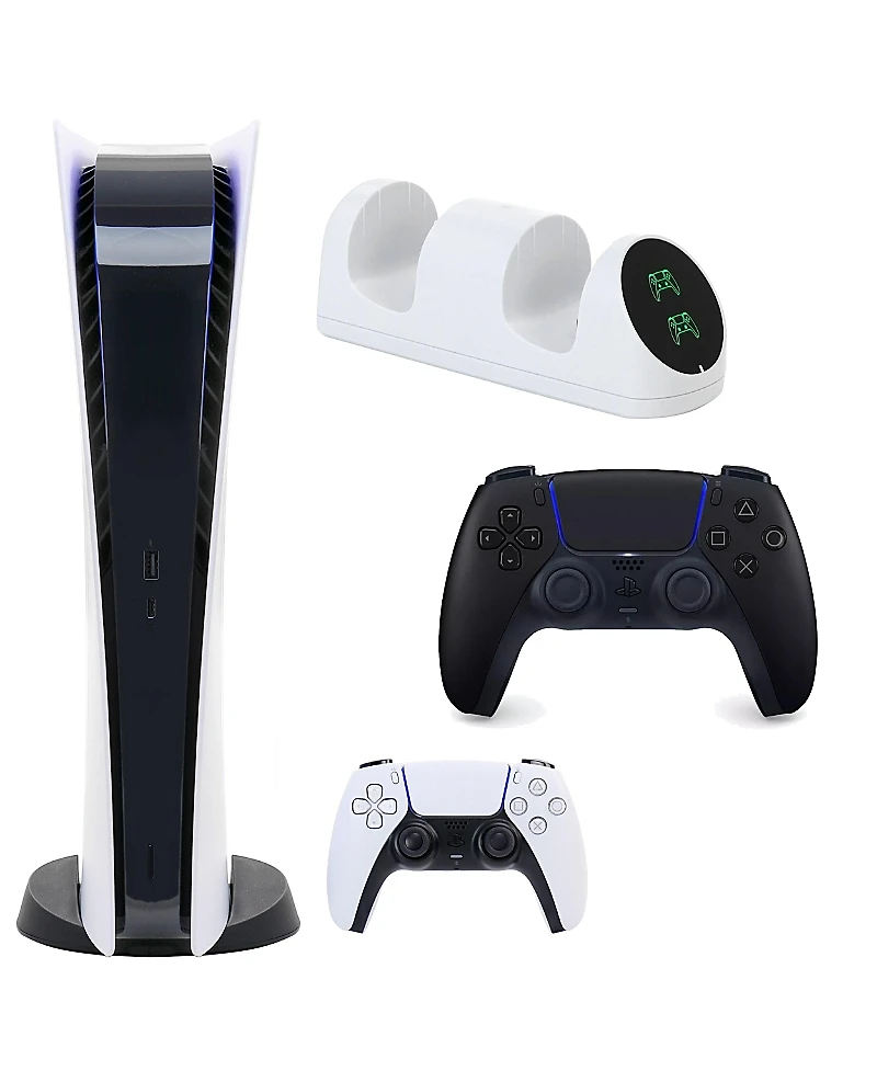 Sony PS5 Digital Console with Extra Black Dualsense Controller and Dual Charging Dock