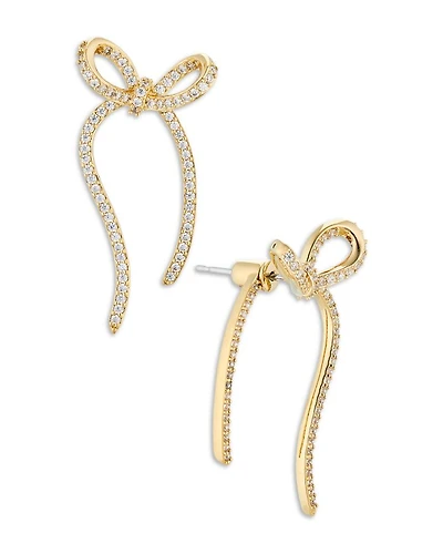 Pavé Bow Front to Back Earrings 18K Gold Plated