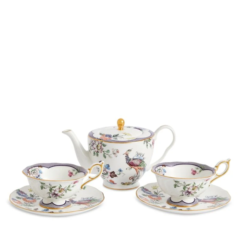 Fortune Teapot and Set of 2 Teacups & Saucers
